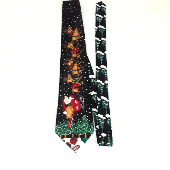 Holiday Christmas Mens Necktie Multi-Colored Flying High Santa - Picture 7 of 8
